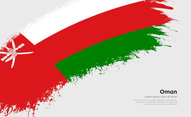 Flagge des Landes Oman auf Grunge-Pinselstrich im Kurvenstil mit Hintergrund