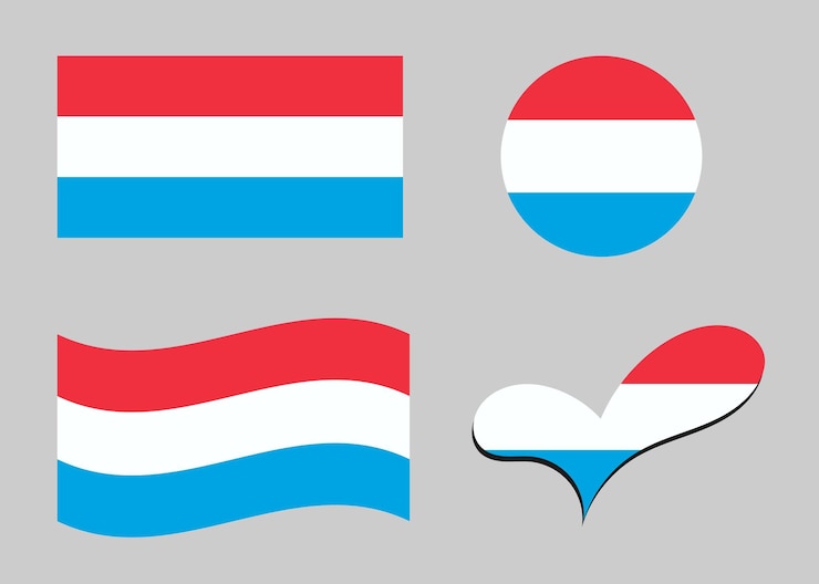 Vektor flagge luxemburgs: herzförmige fahne luxemburgs, kreisförmige flagge