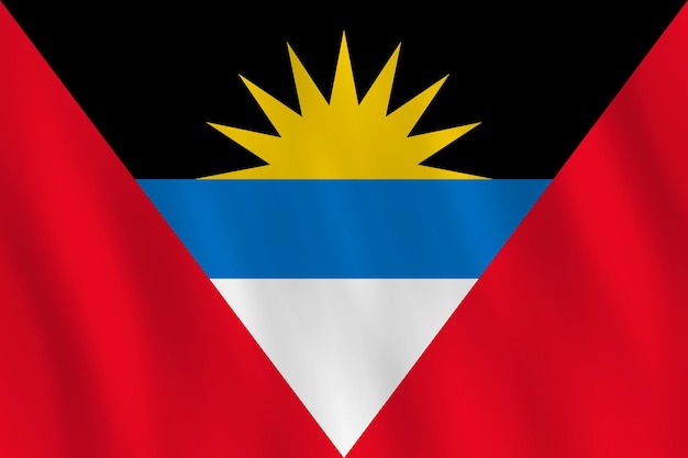 Flagge von Antigua und Barbuda mit wehender Wirkung, offizieller Anteil.