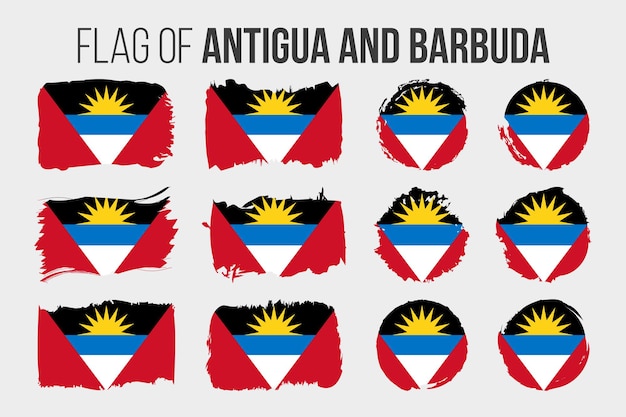 Flagge von antigua und barbuda pinselstrich und grunge-flags von antigua und barbuda isoliert auf weiß