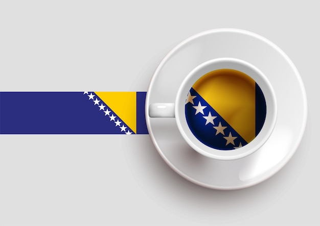 Flagge von bosnien und herzegowina mit einer leckeren kaffeetasse auf der draufsicht