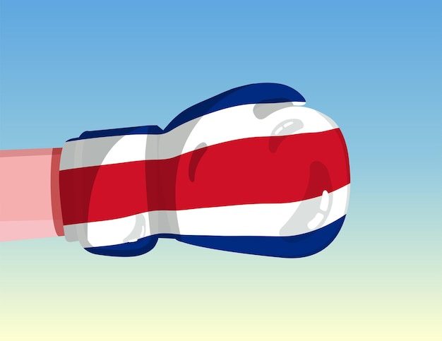 Vektor flagge von costa rica auf boxhandschuh konfrontation zwischen ländern mit wettbewerbsmacht