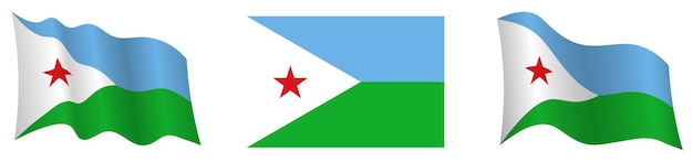 Flagge von Dschibuti in statischer Position und in Bewegung, flatternd im Wind, in genauen Farben und Größen