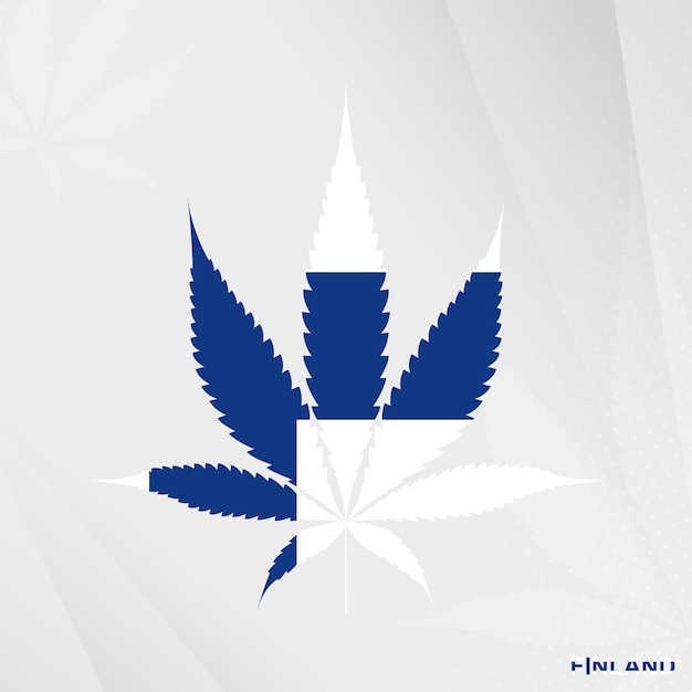 Flagge von finnland in marihuana-blattform. das konzept der legalisierung von cannabis in finnland.