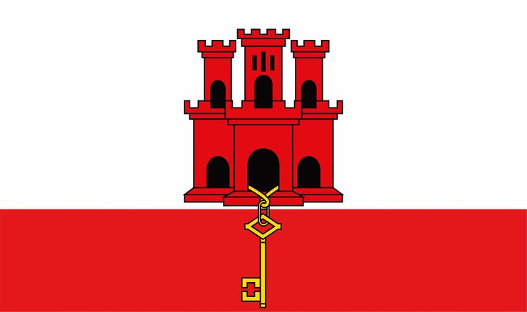 Vektor flagge von gibraltar mit rotem schloss und schlüssel