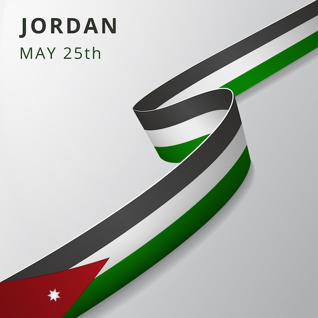 Flagge von jordanien. 25. mai. vektor-illustration. wellenförmiges band auf grauem hintergrund. tag der unabhängigkeit. nationales symbol. siebenzackiger stern.