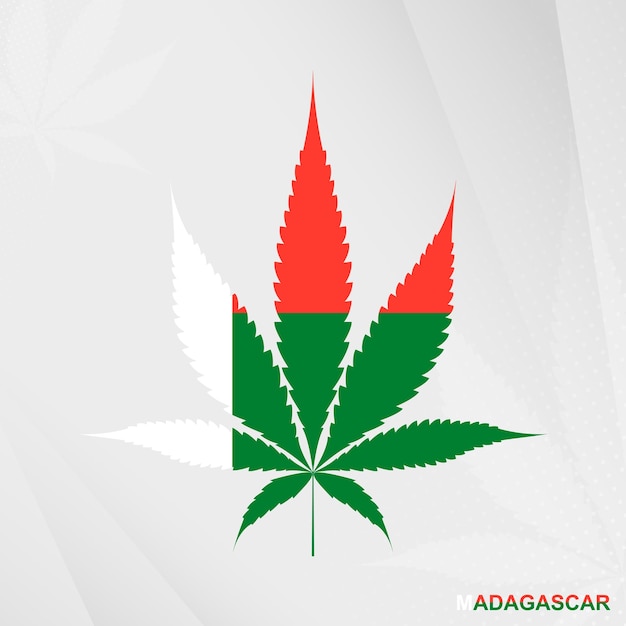 Flagge von madagaskar in marihuana-blattform. das konzept der legalisierung von cannabis in madagaskar.