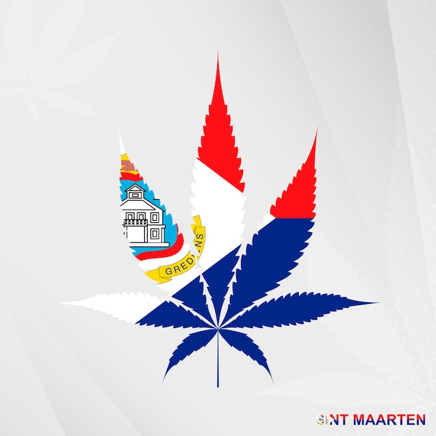Vektor flagge von sint maarten in marihuana-blattform das konzept der legalisierung von cannabis in sint maarten