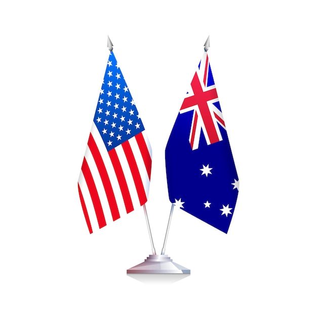 Flaggen der Vereinigten Staaten von Amerika und Australiens isoliert auf weißem Hintergrund. Vektorillustration