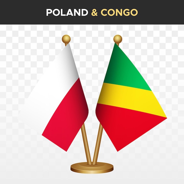 Flaggen von polen gegen kongo 3d-flagge von polen auf einem stehtisch vektorillustration