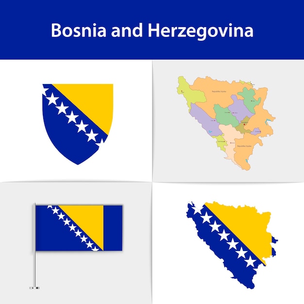 Flaggenkarte und wappen von bosnien und herzegowina