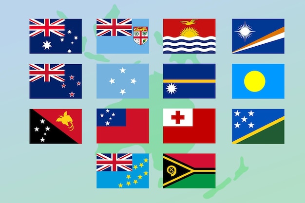 Flaggensatz der ozeanischen Länder im Verhältnis 23