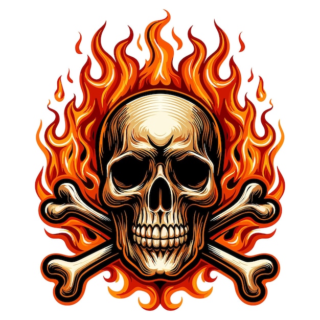 Vektor flaming skull-vektorillustration auf weißem hintergrund