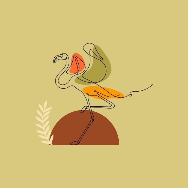 Flamingo einzeiliges abstraktes Wanddekor-Vektorillustrationsdesign