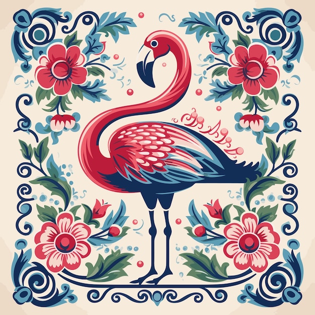 Flamingo im Retro-Stil Vektorillustration im Vintage-Stil