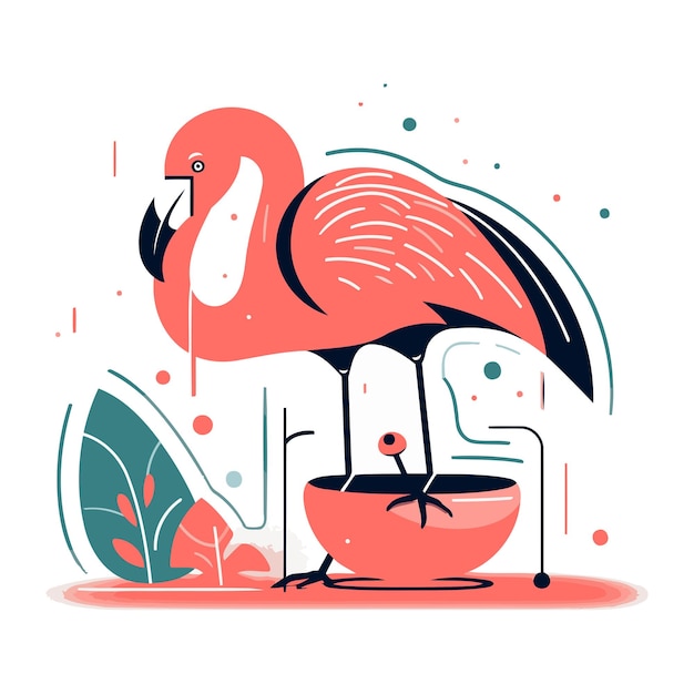 Vektor flamingo in einer schüssel vektorillustration im flachen stil