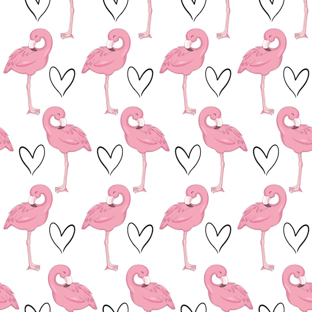 Flamingo nahtloses muster auf polka dots hintergrund flamingo-vektor-hintergrunddesign für stoff und dekor