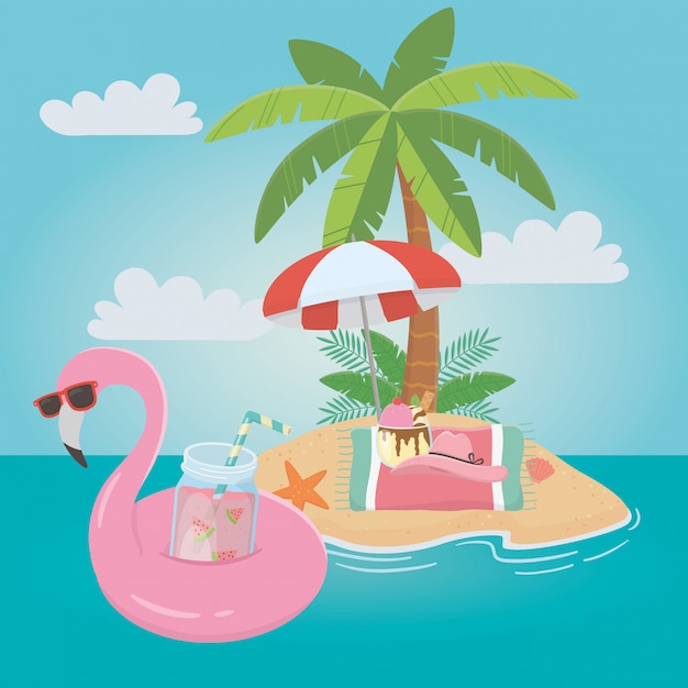 Flamingo schweben und sommer