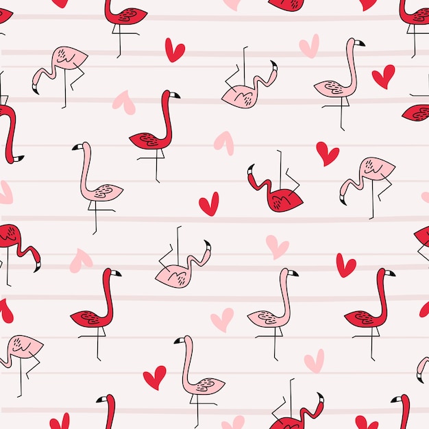 Vektor flamingos herz gekritzel textilmuster