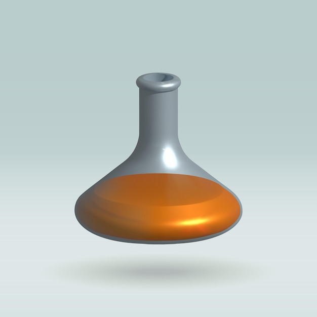 Flasche isoliert vektor 3d symbol chemieflasche mit gelber flüssigkeit 3d-illustration