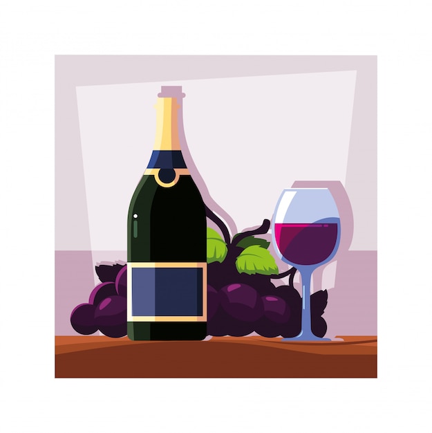 Flasche und Glas Wein mit Trauben