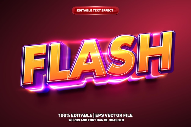 Flash-glow-logo-vorlage 3d editierbarer text-effekt-stil