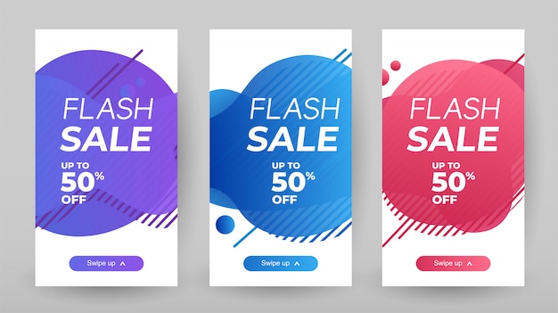 Flash sale banner mit abstrakten flüssigen farbe. verkaufsfahnen-schablonendesign, sonderangebotsatz des grellen verkaufs