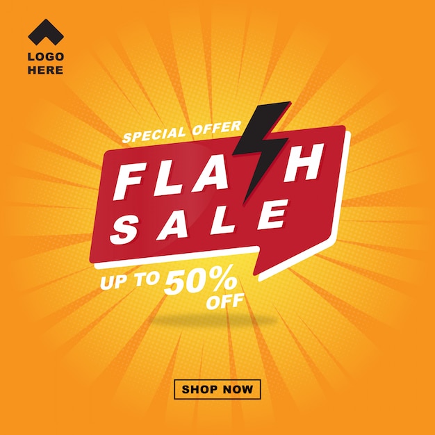 Flash sale banner mit thunder comic style.