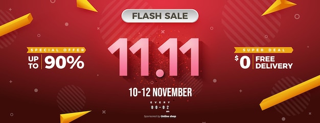 Flash-sale bei 11 11 sale mit illustrationen von rabatten und sonderangeboten