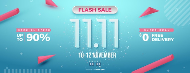 Flash-Sale mit Rabatt und kostenloser Lieferung bei 11 11 Sale-Hintergrund