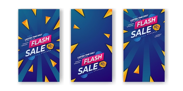 Vektor flash sale social media stories bieten werberabatt social media post banner mit dreiecksform und blauem hintergrund