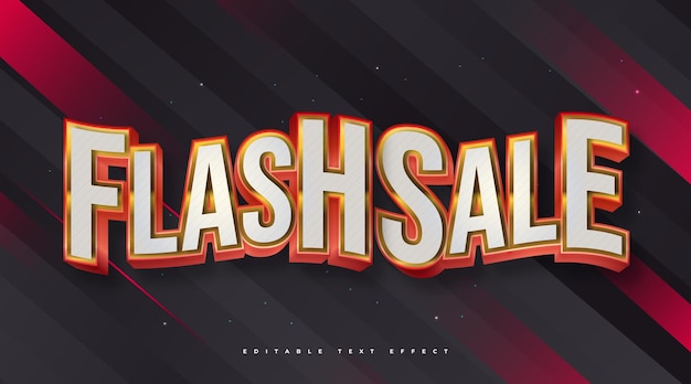Flash Sale Text in Weiß und Rot mit 3D und Welleneffekt. Bearbeitbarer Textstileffekt