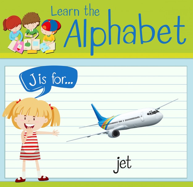 Flashcard alphabet j ist für jet