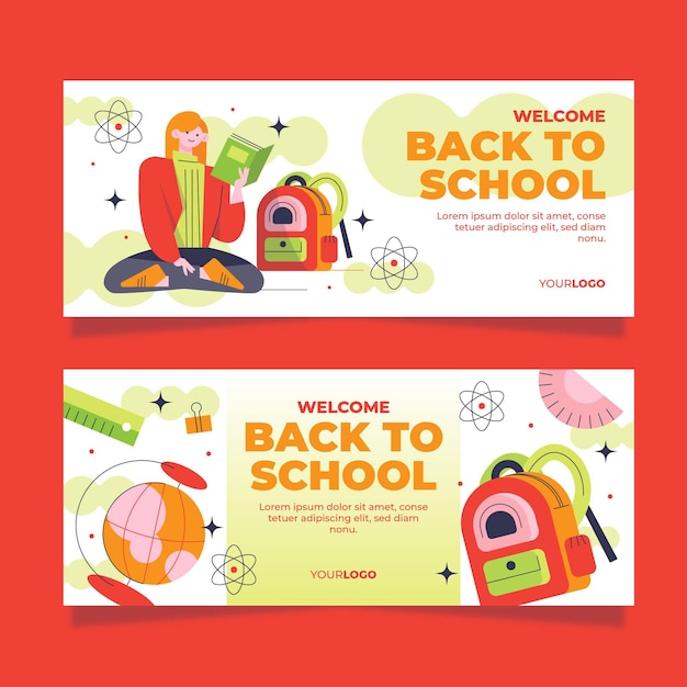 Flat back to school banner set