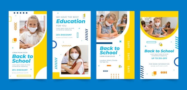 Vektor flat back to school instagram stories collection