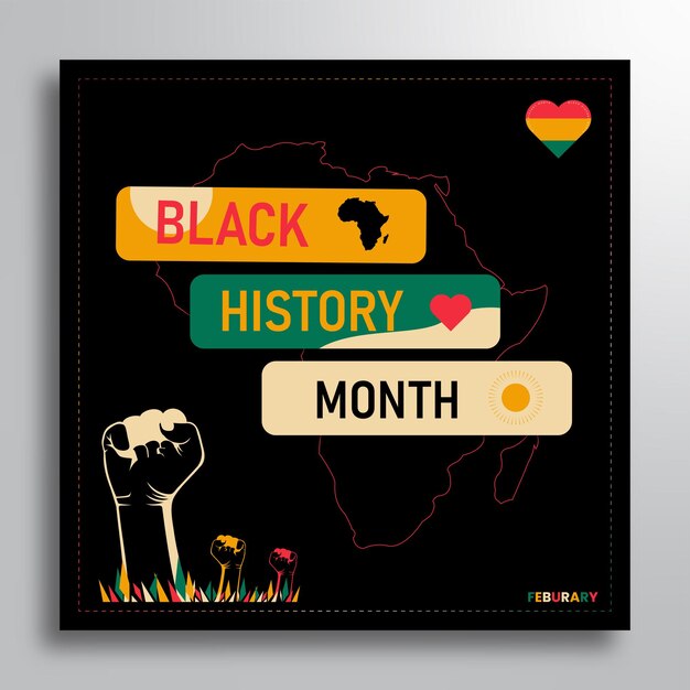 Vektor flat black history month quadratische instagram-banner-post-vektorillustration