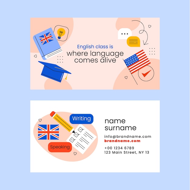 Flat Design Englischunterricht horizontale Visitenkarte