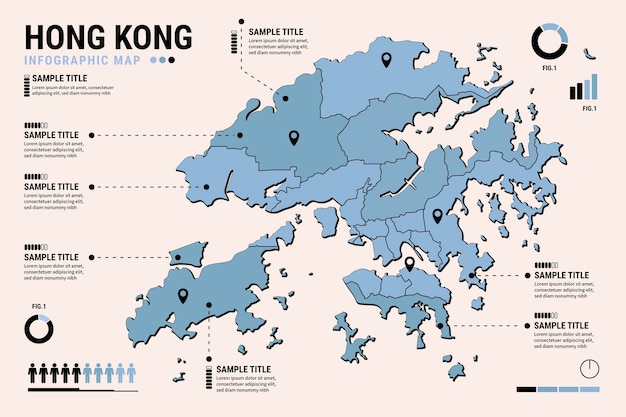 Flat Design Hong Kong Karte Infografiken Vorlage