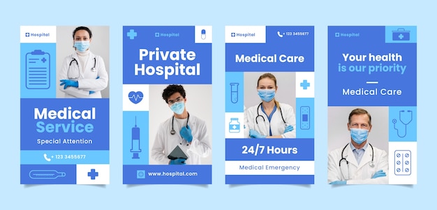 Flat design krankenhauspflege instagram-geschichten