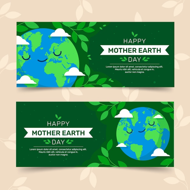 Vektor flat earth day horizontale banner gesetzt