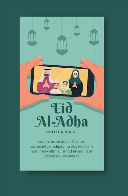 Flat eid aladha mubarak für geschichten in sozialen medien