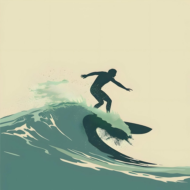 Flat-illustration surfer reitet auf einer welle hohe qualität