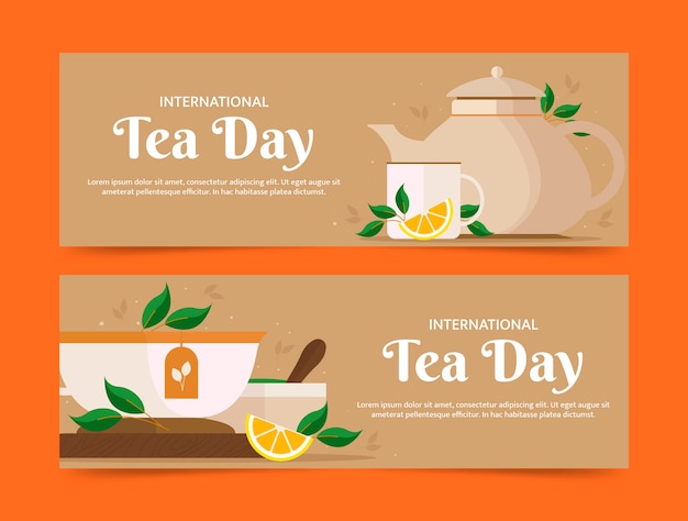 Vektor flat international tea day horizontale banner-packung