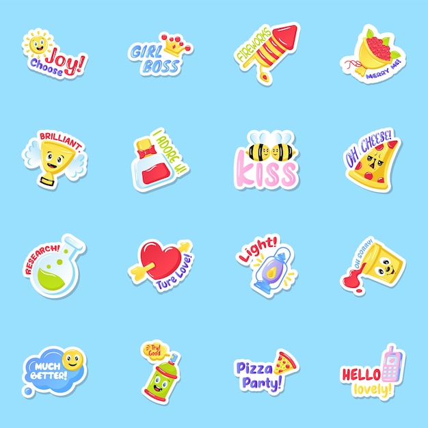 Flat joy und fun sticker set