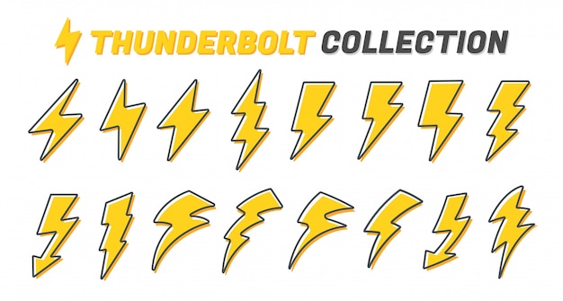 Flat lightning icon set.