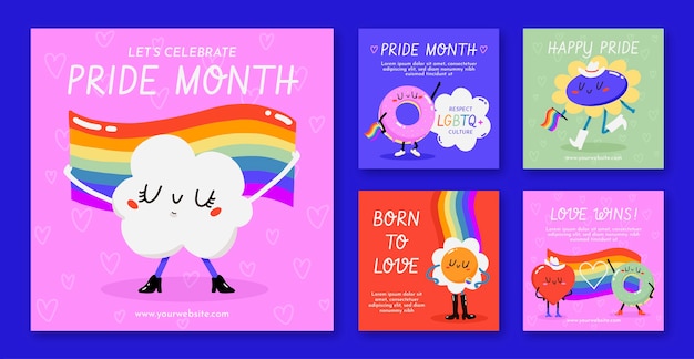 Flat pride month instagram-posts-sammlung