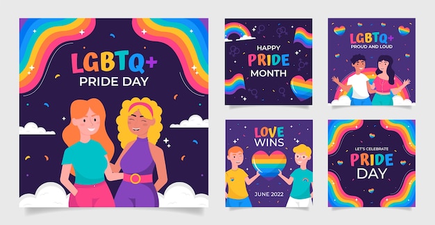 Vektor flat pride month instagram-posts-sammlung