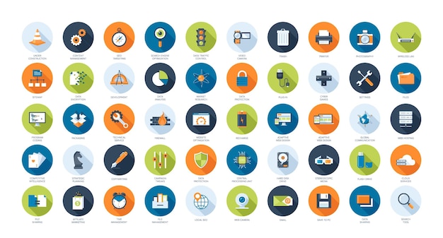 Flat SEO und Technologie Icons Vector Collection für Mobile und Web App Design