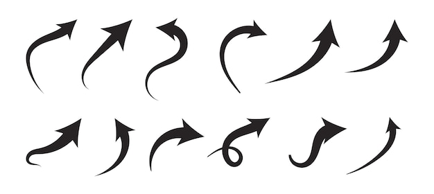 Flat-Stil gekrümmte Pfeil-Symbol-Sammlung isoliert verschiedene Arten von Pfeilsymbol-Indikator