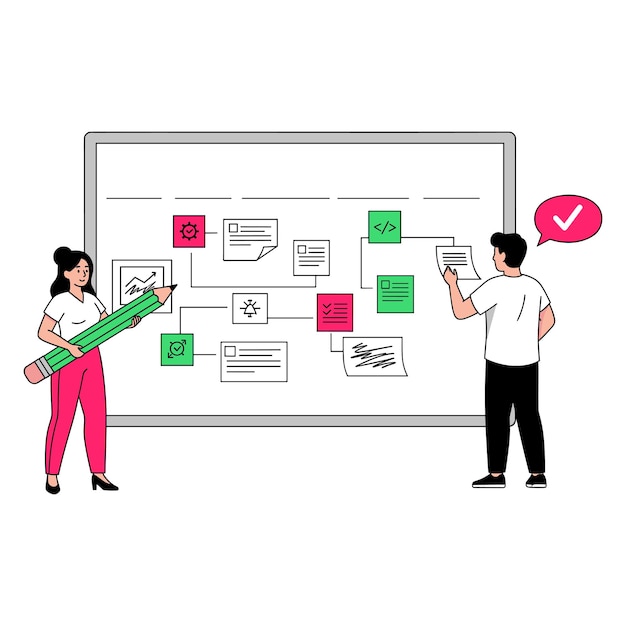 Flat Vector Agile Team mit Kanban Board